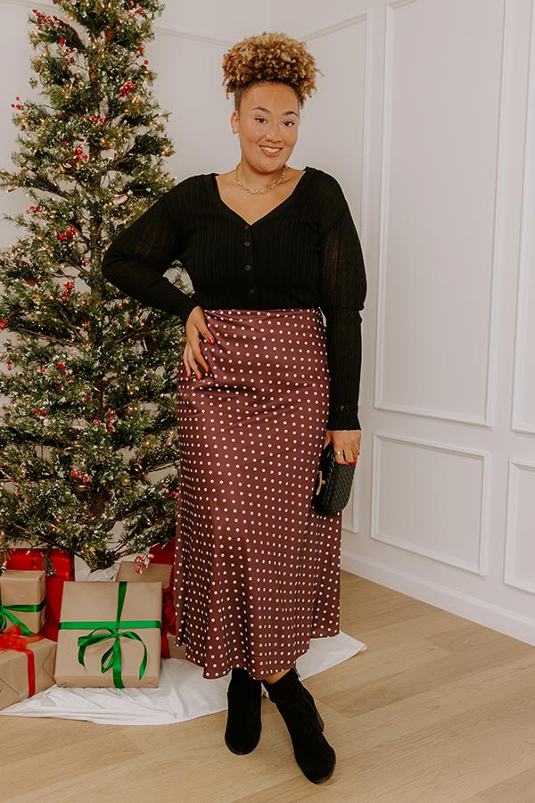 Effortless Spots High Waist Satin Midi Skirt Curves Image - 2