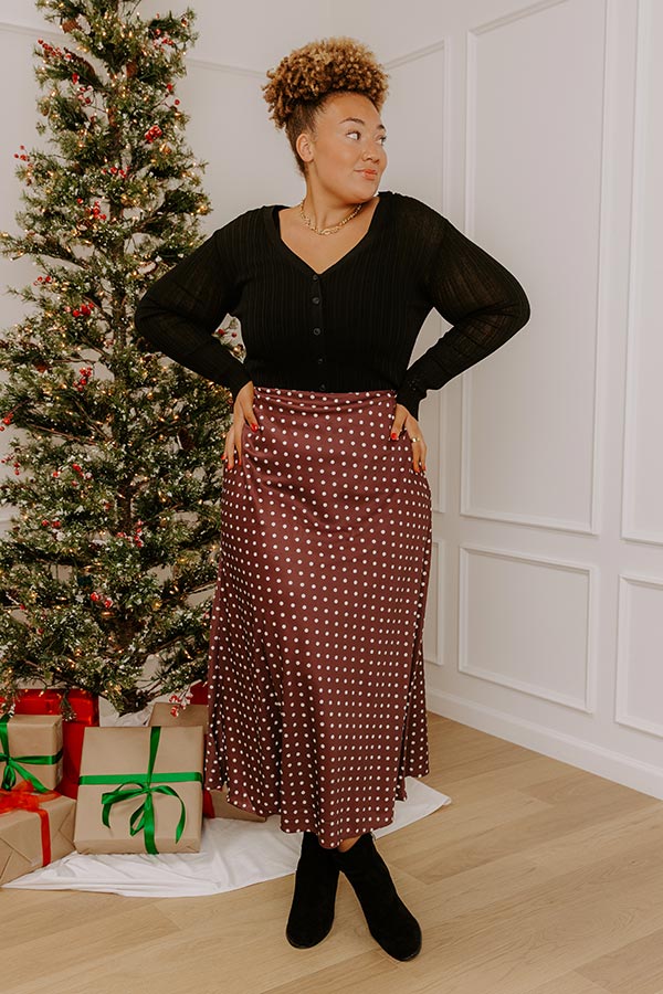 Effortless Spots High Waist Satin Midi Skirt Curves Image - 1