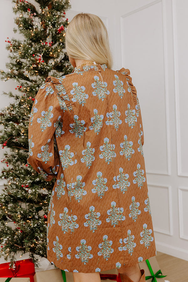 Floral Sonata Pleated Mini Dress in Mocha Image - 2