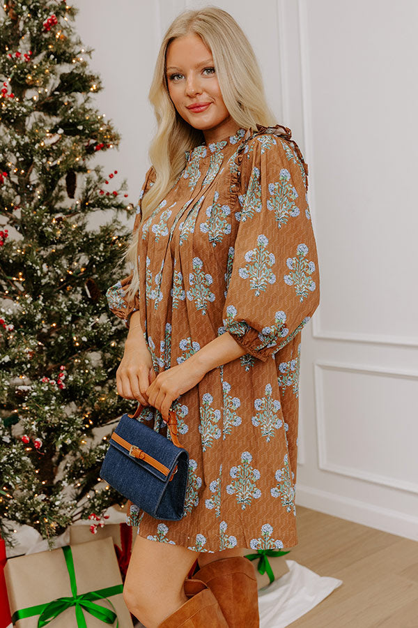 Floral Sonata Pleated Mini Dress in Mocha Image - 5