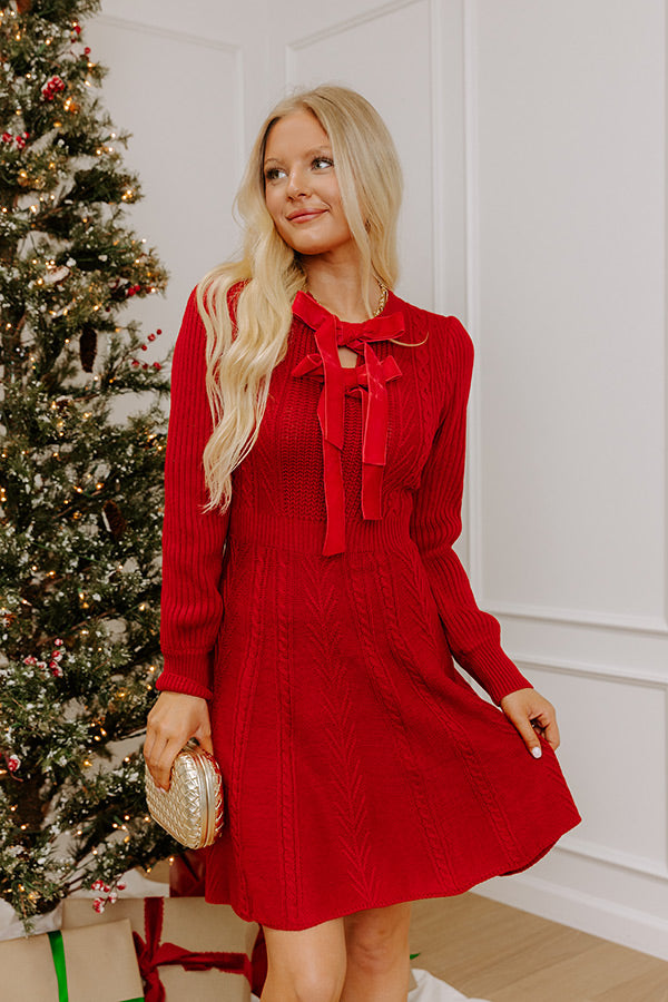 Holiday Muse Cable Knit Sweater Mini Dress in Red Image - 4