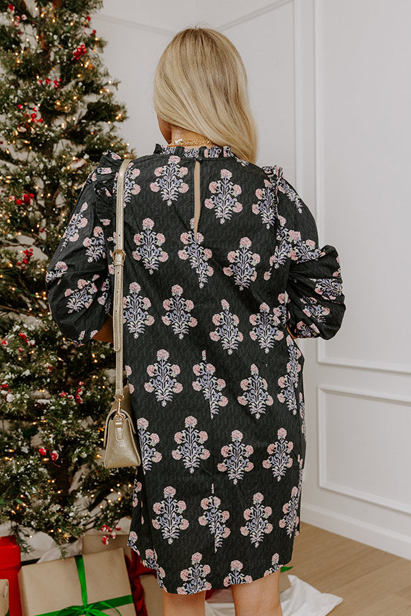 Floral Sonata Pleated Mini Dress in Black Image - 5