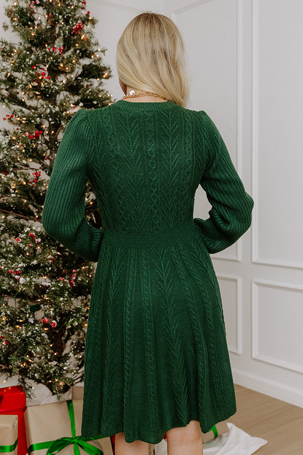 Holiday Muse Cable Knit Sweater Mini Dress in Hunter Green Image - 4