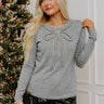 Merry Little Bow Embellished Sweater Top in Grey Image - 1