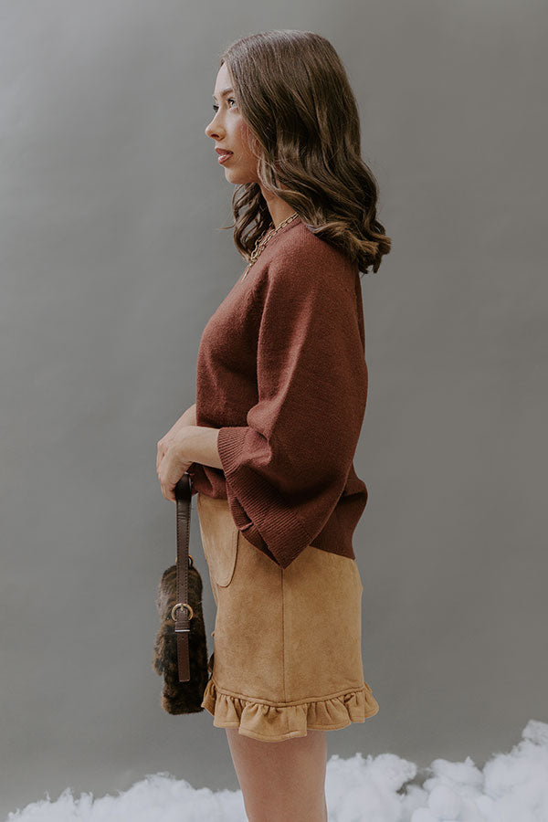 Coffee Shop Cuddles Knit Sweater Top in Chocolate Image - 4