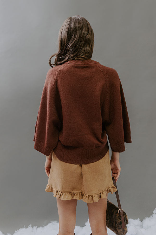 Coffee Shop Cuddles Knit Sweater Top in Chocolate Image - 5