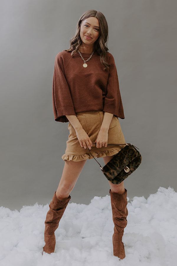 Coffee Shop Cuddles Knit Sweater Top in Chocolate Image - 2