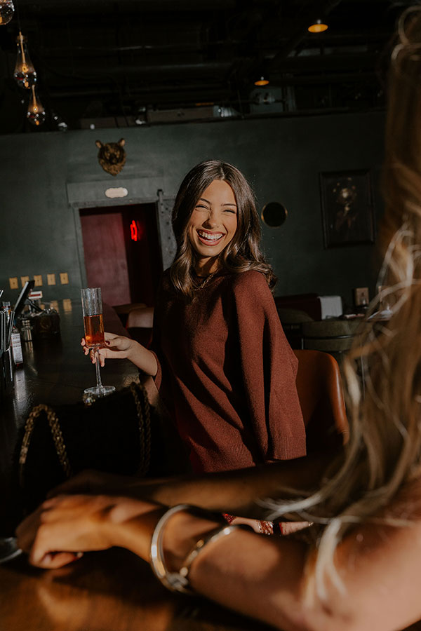 Coffee Shop Cuddles Knit Sweater Top in Chocolate Image - 1