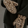 Leopard Luxe Faux Fur Mittens in Warm Taupe Image - 1