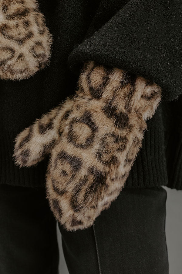 Leopard Luxe Faux Fur Mittens in Warm Taupe Image - 2