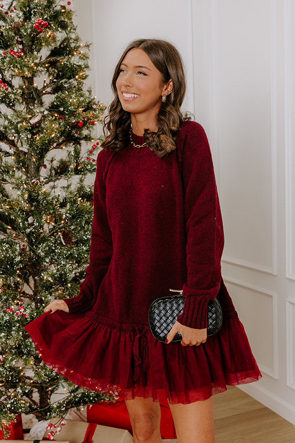 Upper East Chic Knit Sweater Mini Dress in Merlot Image - 2