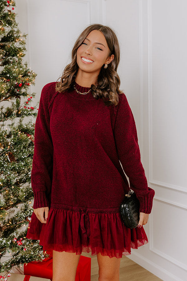 Upper East Chic Knit Sweater Mini Dress in Merlot Image - 3