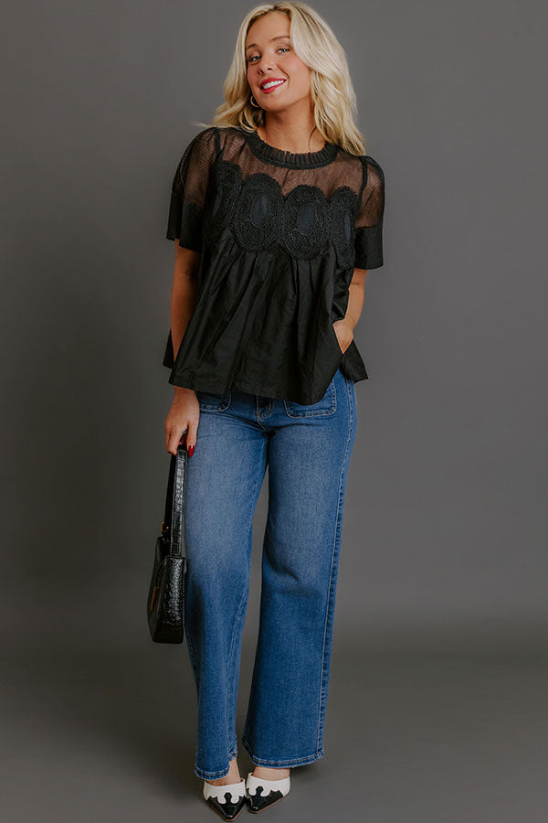 Charmed Life Lace Applique Mesh Top in Black Image - 5