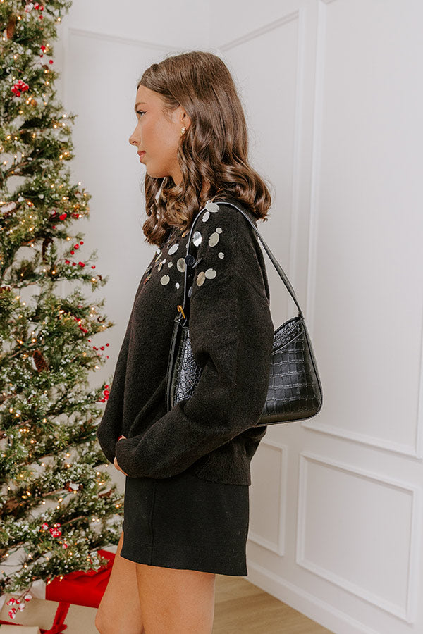 Glistening Smile Sequin Knit Sweater in Black Image - 5