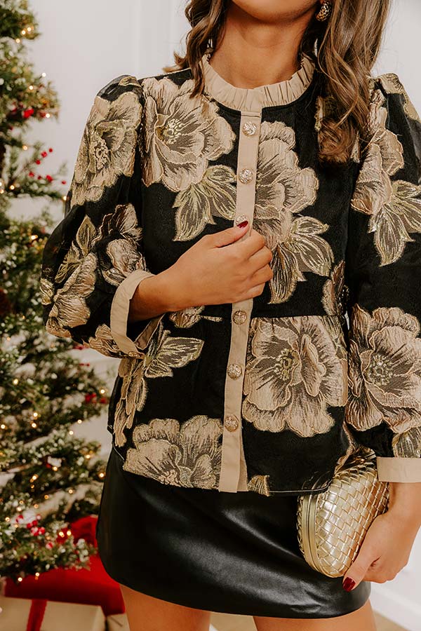 Bubbly Personality Floral Jacquard Peplum Top in Taupe Image - 4