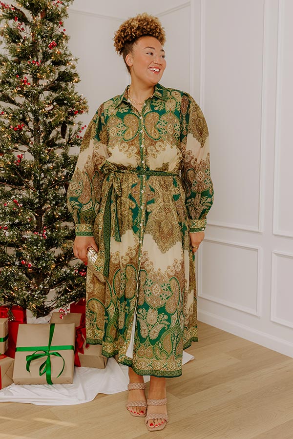 Weekend in London Paisley Button Down Midi Dress Curves Image - 4