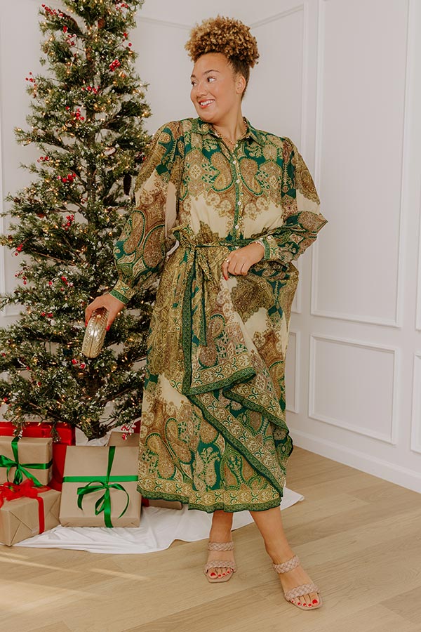 Weekend in London Paisley Button Down Midi Dress Curves Image - 1