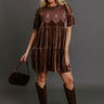 Delicate Daze Velvet Mini Dress in Chocolate Image - 1