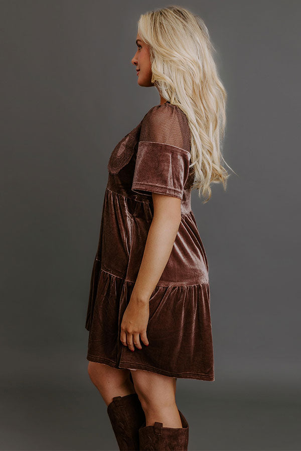 Delicate Daze Velvet Mini Dress in Chocolate Image - 3