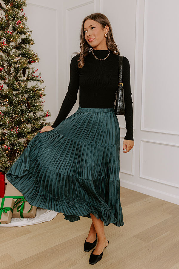 Manhattan Skyline High Waist Pleated Midi Skirt in Deep Forest Image - 1