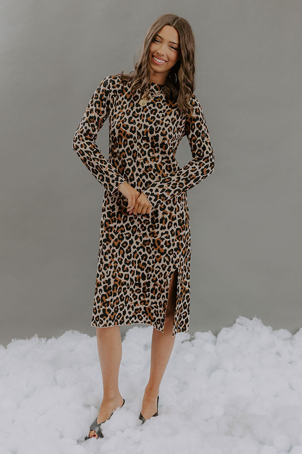 Metro Muse Knit Leopard Midi Dress Image - 1