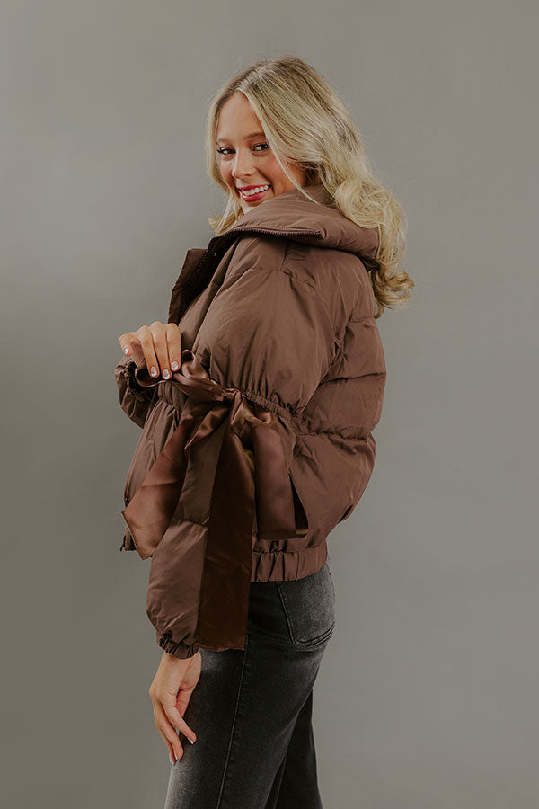 Falling For Cozy Puffer Jacket in Brown Image - 3