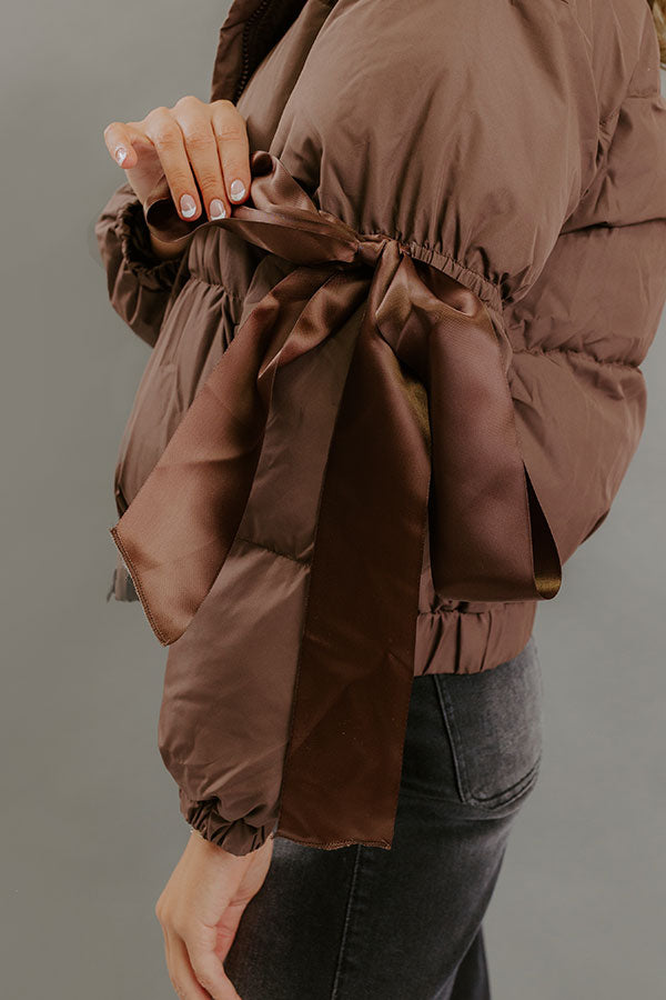 Falling For Cozy Puffer Jacket in Brown Image - 4