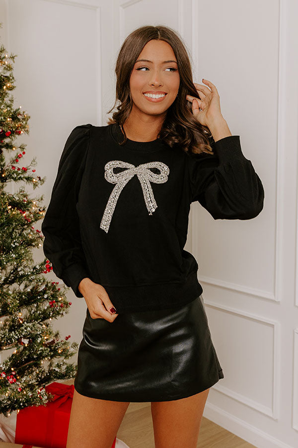 Bows and Bubbly Embellished Sweater Top in Black Image - 1