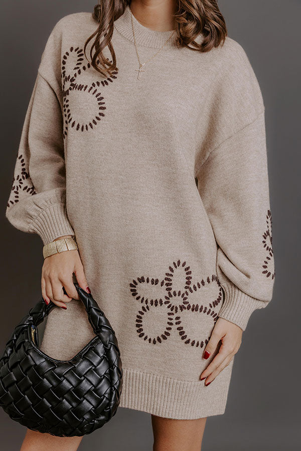 Petal Pop Sweater Mini Dress in Warm Taupe Image - 2