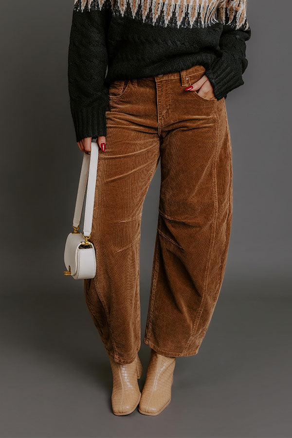 RISEN Cora High Waist Corduroy Barrel Leg Pants in Chocolate Image - 1