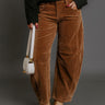 RISEN Cora High Waist Corduroy Barrel Leg Pants in Chocolate Image - 1