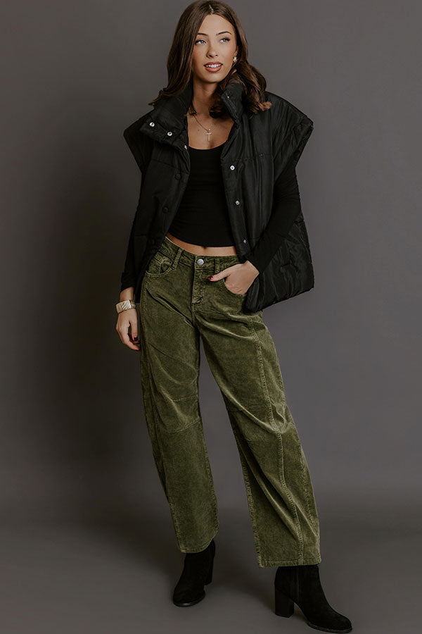 RISEN Cora High Waist Corduroy Barrel Leg Pants in Olive Image - 1