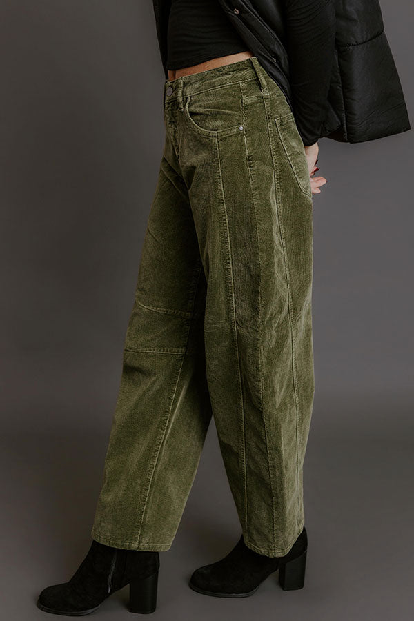 RISEN Cora High Waist Corduroy Barrel Leg Pants in Olive Image - 3