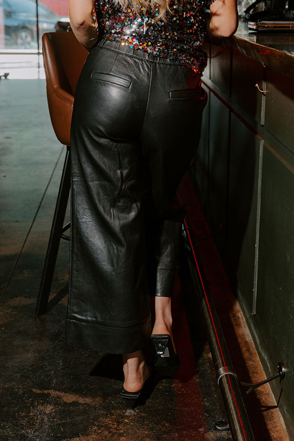 The Hazel High Waist Faux Leather Wide Leg Pants in Black Image - 5