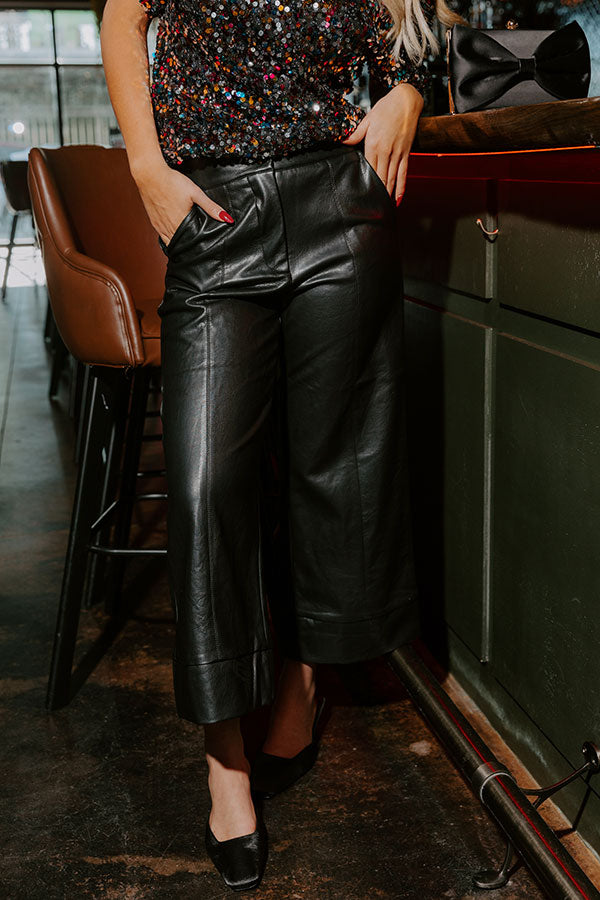 The Hazel High Waist Faux Leather Wide Leg Pants in Black Image - 3