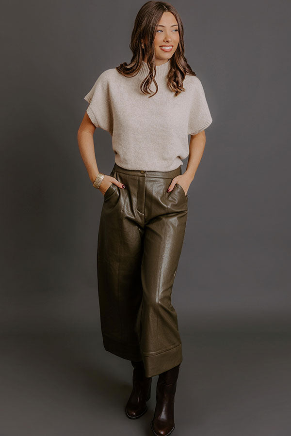 The Hazel High Waist Faux Leather Wide Leg Pants in Martini Olive Image - 1