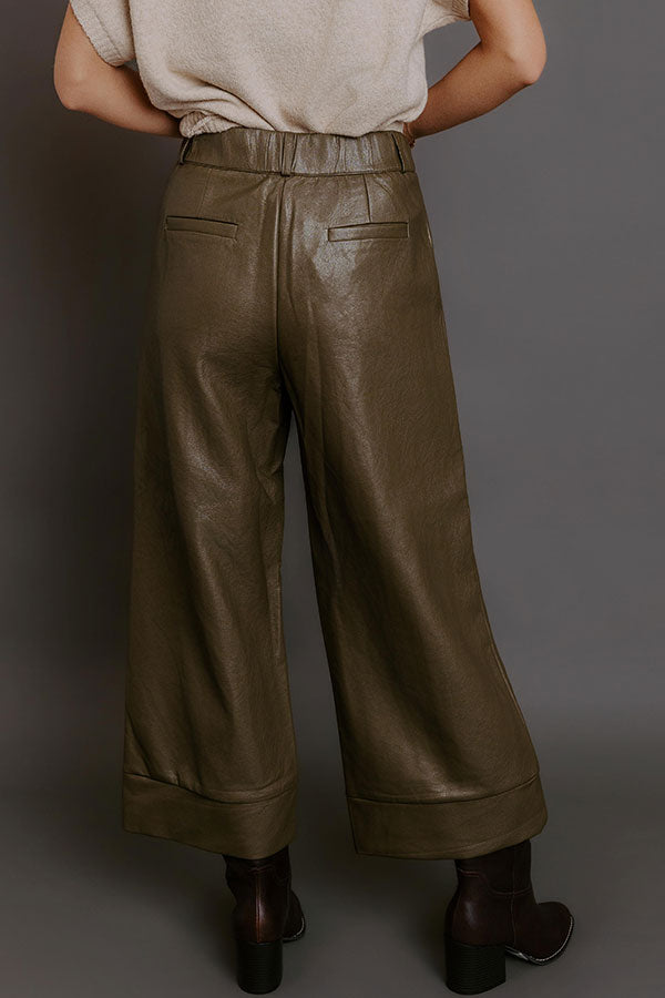 The Hazel High Waist Faux Leather Wide Leg Pants in Martini Olive Image - 5