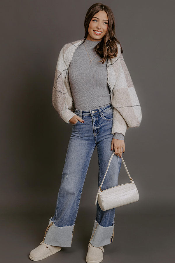 Cozy Lane Knit Plaid Shrug Cardigan in Oatmeal Image - 2