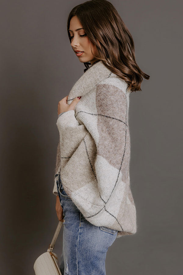 Cozy Lane Knit Plaid Shrug Cardigan in Oatmeal Image - 3