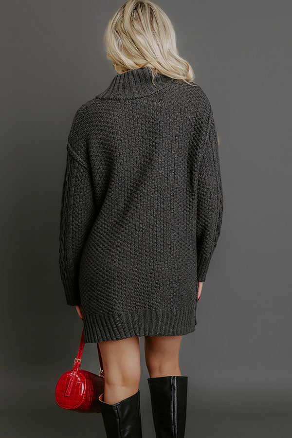 Pumpkin Kisses Cable Knit Sweater Dress in Charcoal Image - 5
