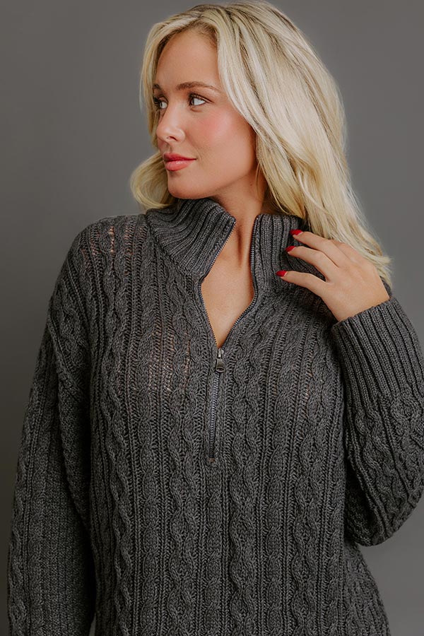 Pumpkin Kisses Cable Knit Sweater Dress in Charcoal Image - 3