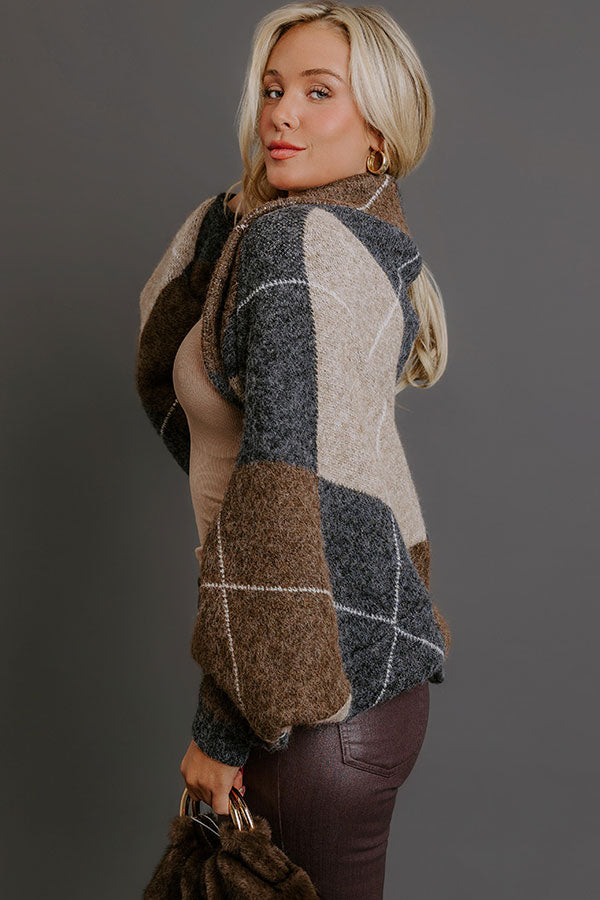 Cozy Lane Knit Plaid Shrug Cardigan in Charcoal Image - 2