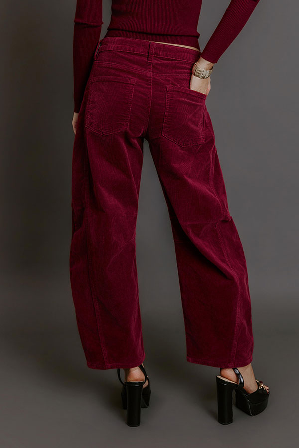 RISEN Cora High Waist Corduroy Barrel Leg Pants in Wine Image - 4