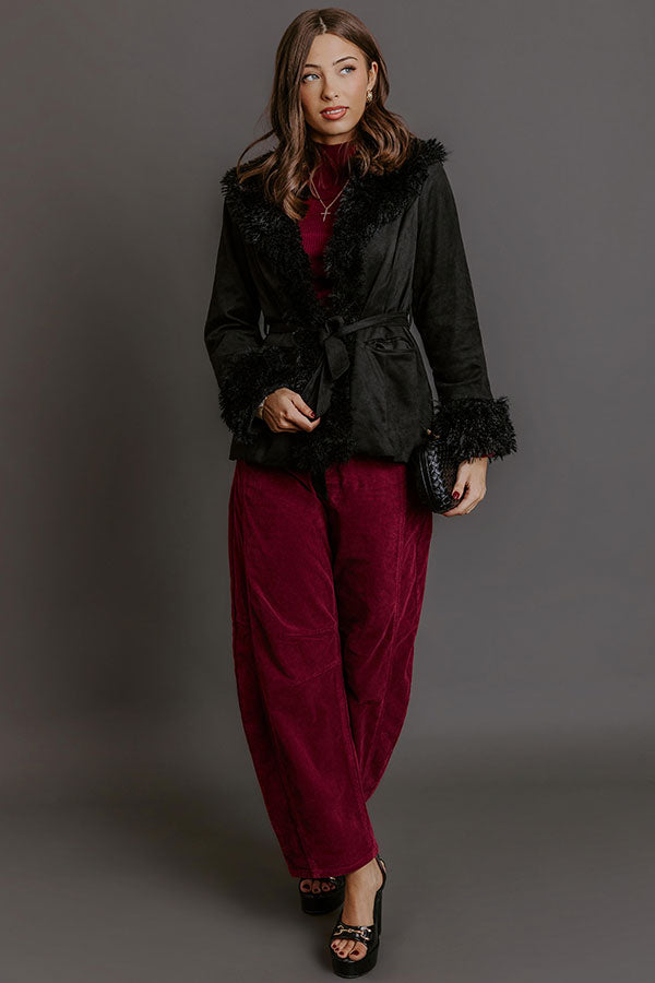 RISEN Cora High Waist Corduroy Barrel Leg Pants in Wine Image - 5
