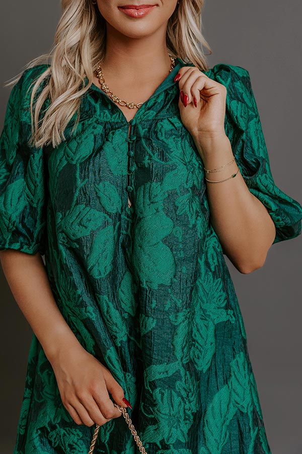 Holiday Happiness Floral Jacquard Mini Dress in Hunter Green Image - 3