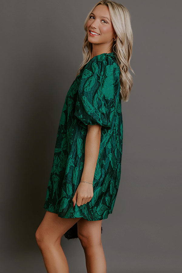 Holiday Happiness Floral Jacquard Mini Dress in Hunter Green Image - 4