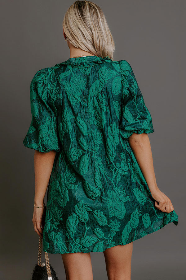 Holiday Happiness Floral Jacquard Mini Dress in Hunter Green Image - 5