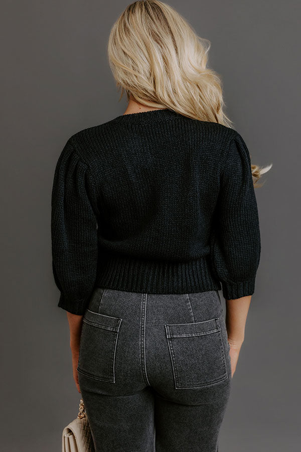 Chic Sweetheart Knit Sweater Top in Black Image - 4