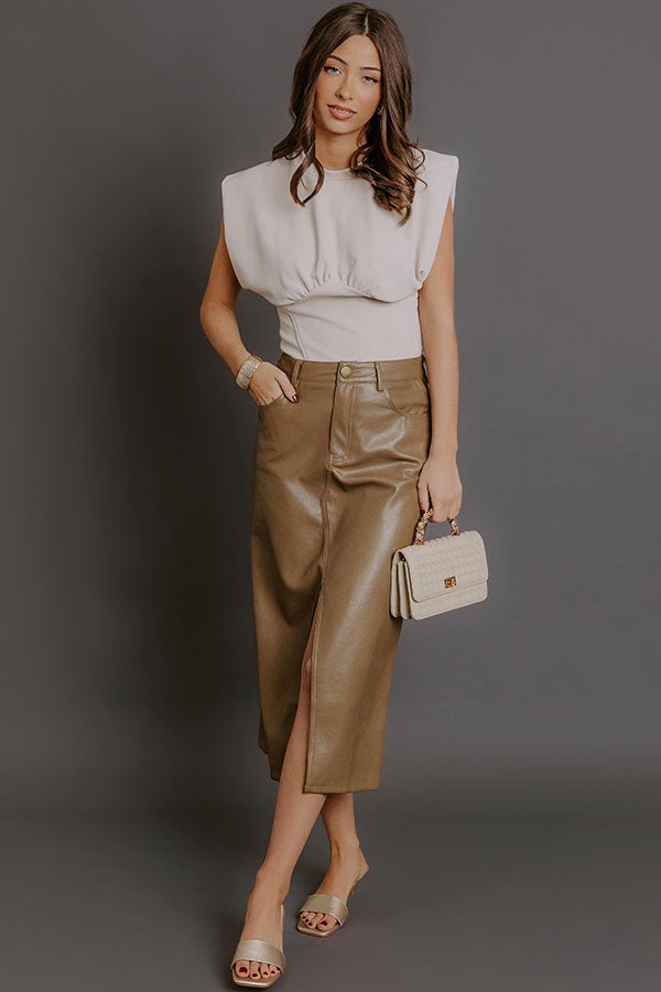 The Eras High Waist Faux Leather Skirt in Taupe Image - 2