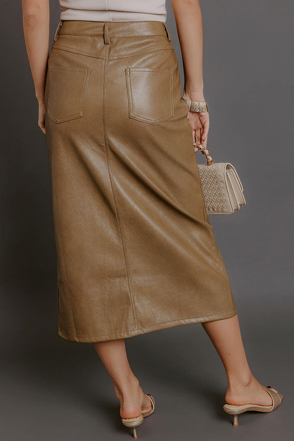 The Eras High Waist Faux Leather Skirt in Taupe Image - 4